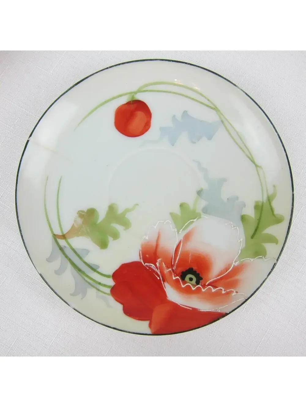 Antique Te-Oh Nippon Porcelain Tea Cup & Saucer Set Poppy Flower RARE